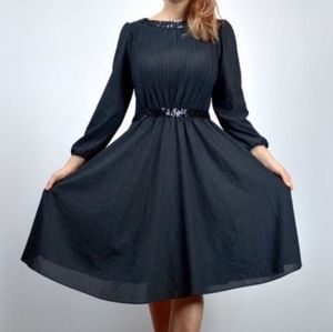 Black Sequin Vintage 70s Party Dress